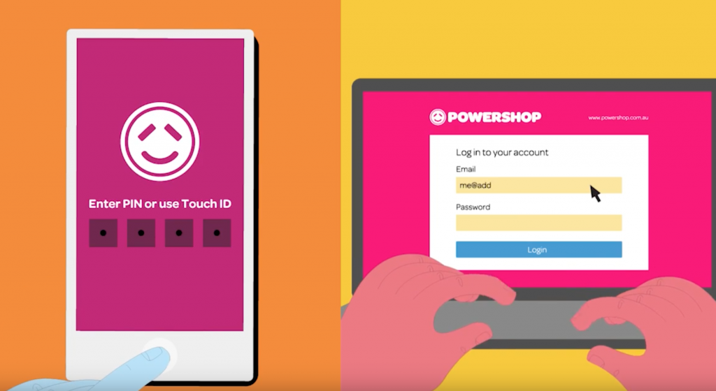Powershop's promotional graphic of their application on smartphone and notebook