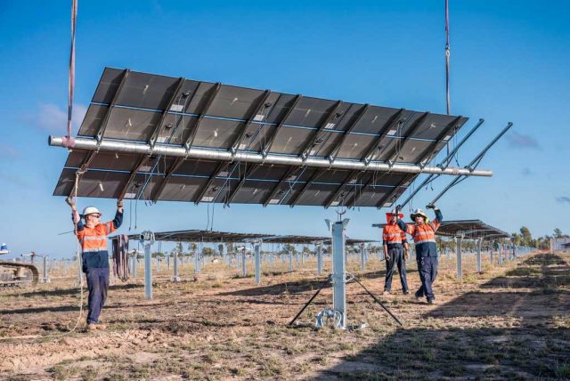 Solar panels being installed at Kidston solar farm