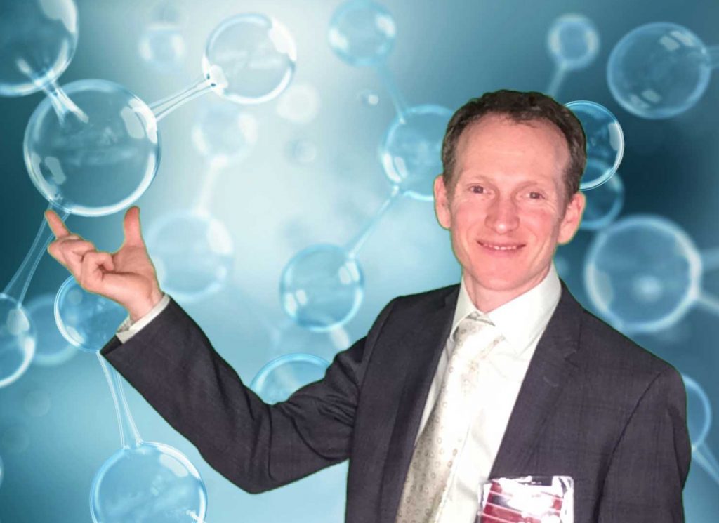 Parliamentary showcase - man holding hydrogen bubble
