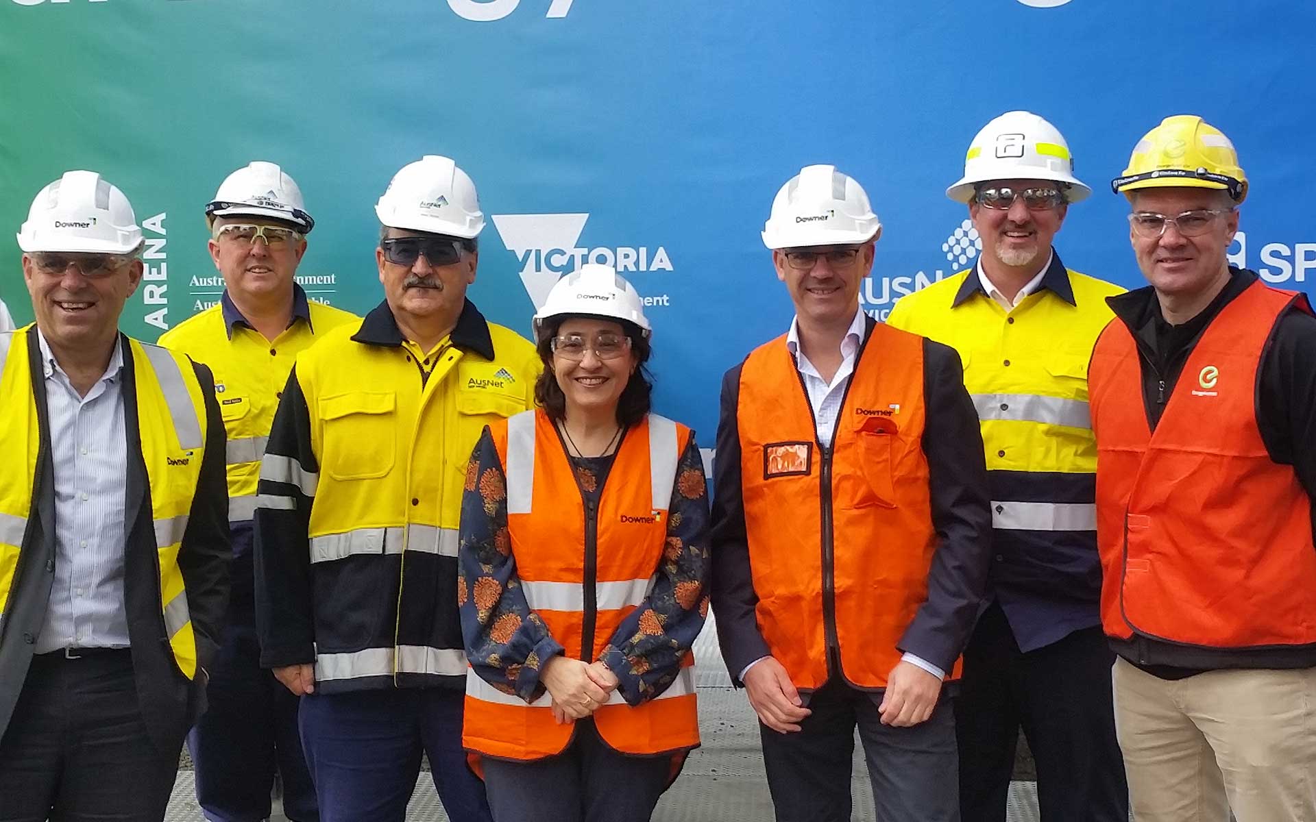 ARENA CEO Darren Miller (Third from right) on site at the Solar battery storage project with other representatives