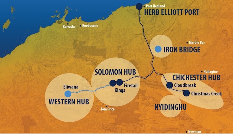 A map depicting solar power to connect iron ore mines at Chichester Hub