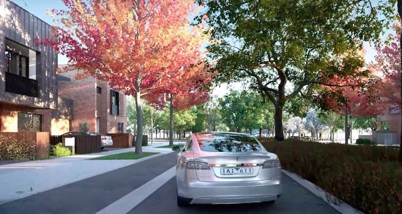 Net Zero Energy Homes with efficient home designs illustration of car driving through a street