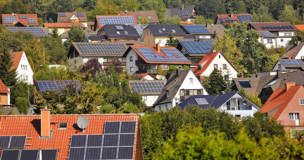 Solar panels on household rooftops