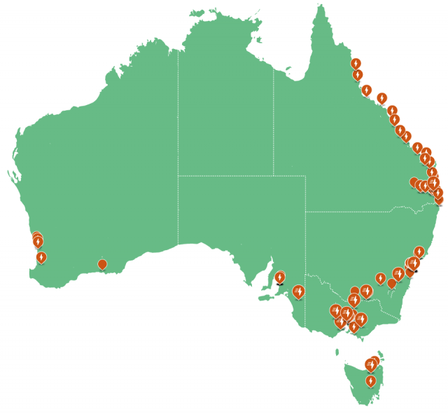 Chargefox points linking Australia's capital cities