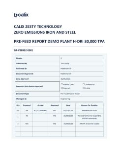 Calix Zesty Tech - Zero Emissions Iron and Steel - Pre-Feed Report Demo - Cover