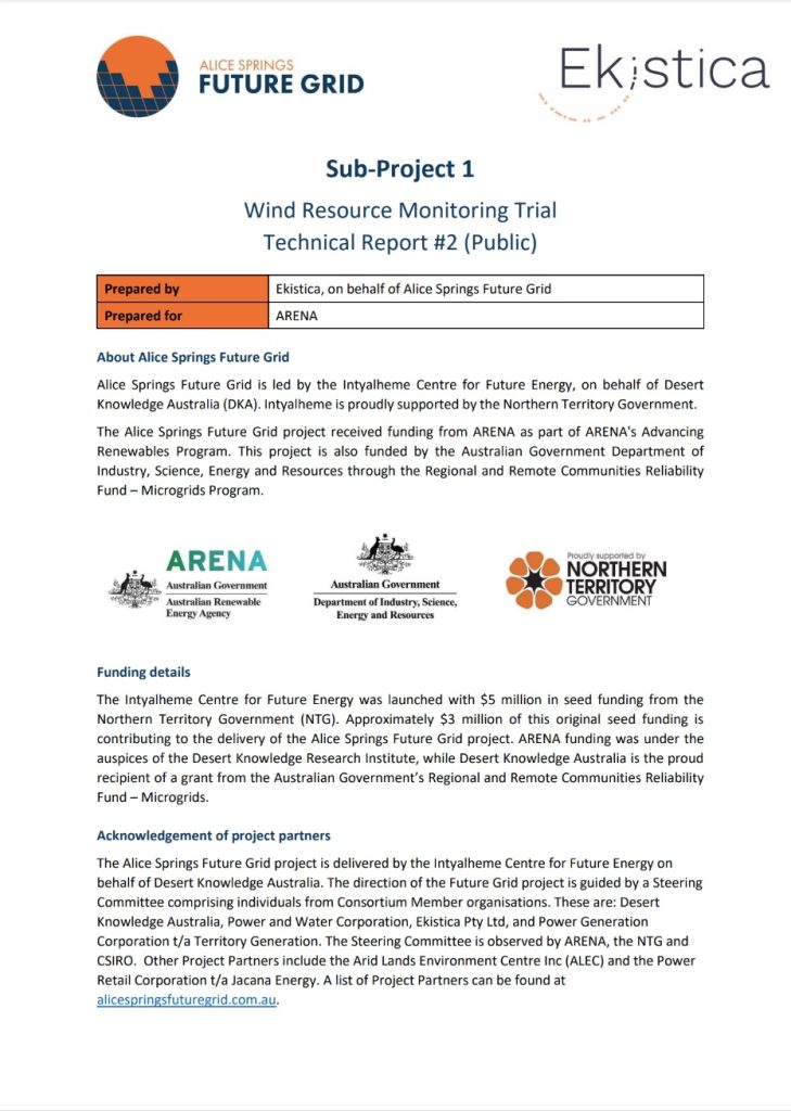 Alice Springs Future Grid - Wind Resource Monitoring Trial Technical Report #2 - Cover