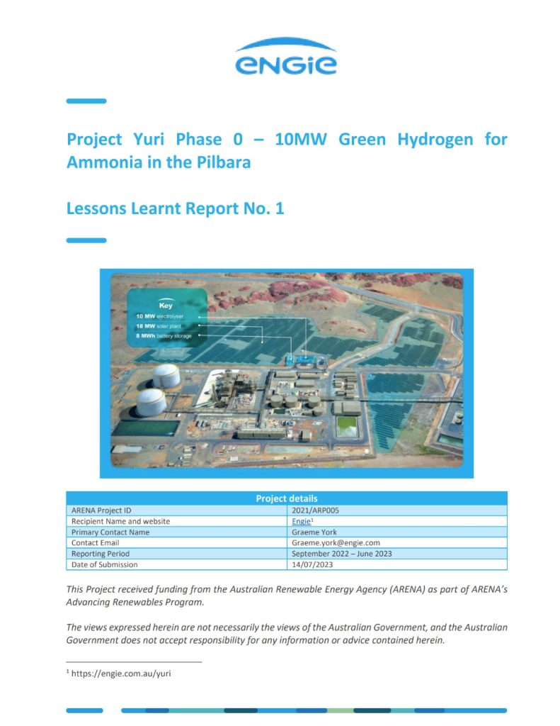 Cover of Engie - Yuri Renewable Hydrogen to Ammonia - Lessons Learned Report