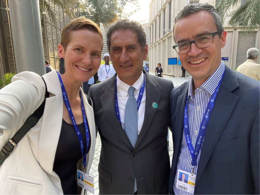 Anna Freeman (CEC), Francesco La Camera (IRENA) and Kane Thornton (CEC) at COP28 Dubai.