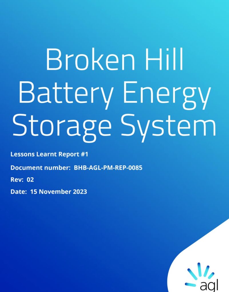 AGL - Broken Hill Grid-Forming Battery - Lessons Learnt Report 1 - Cover