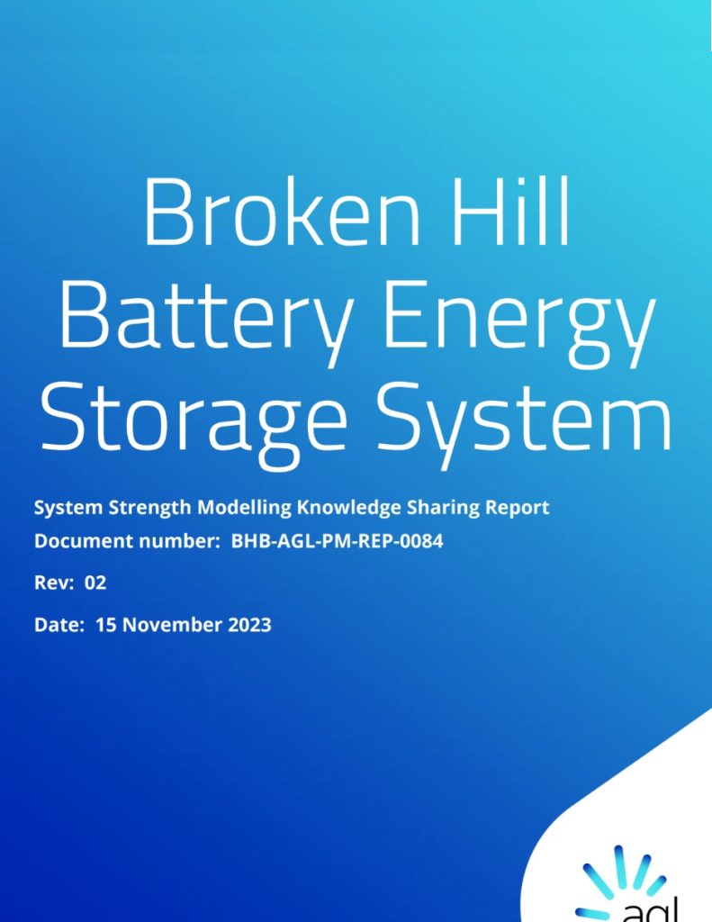 AGL – Broken Hill Grid-Forming Battery – System Strength Modelling Knowledge Sharing Report - Cover