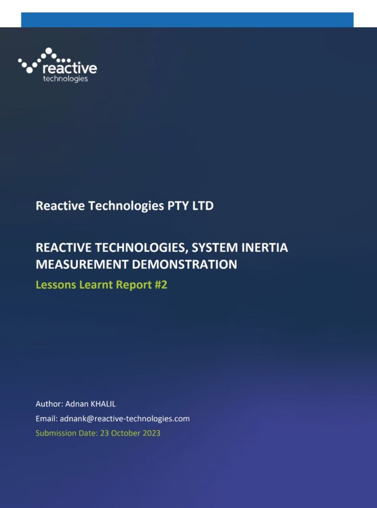 Reactive - System Inertia Measurement Demonstration - Lessons Learned Report 2 - Cover