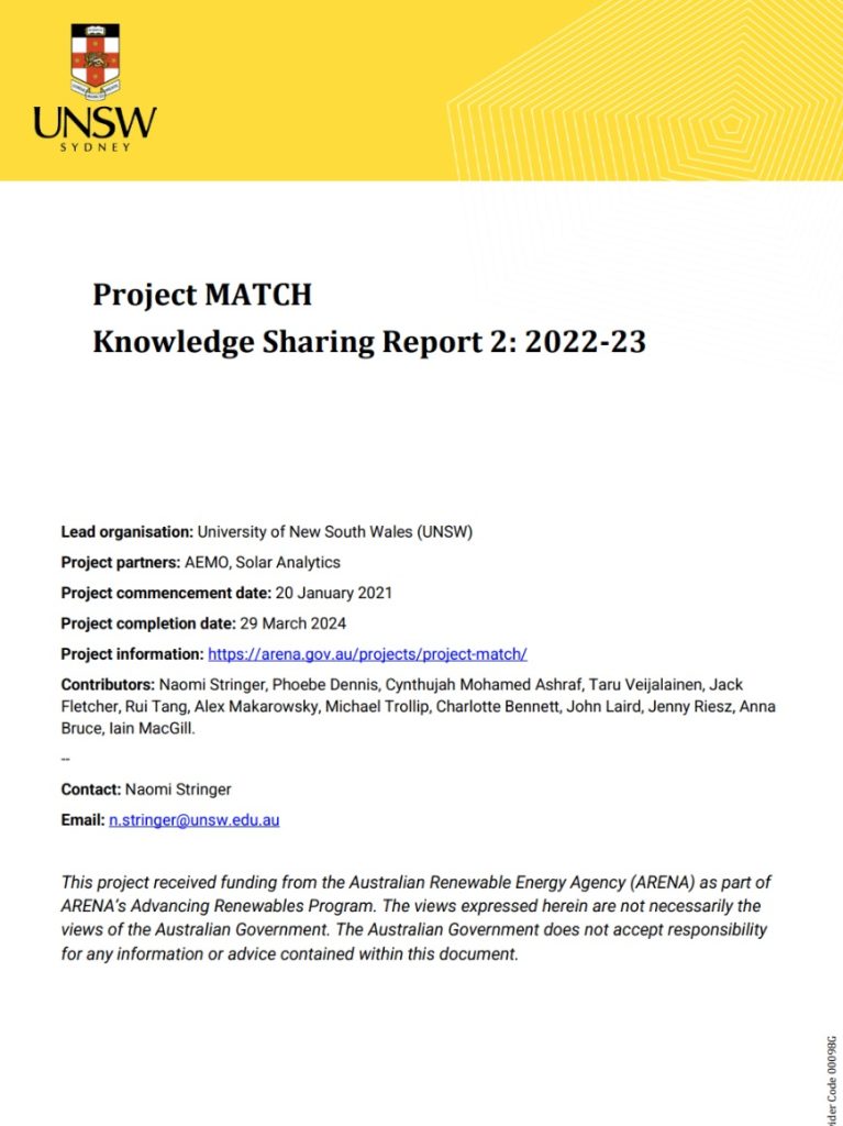 UNSW - Project MATCH - Knowledge Sharing Report 2 - Cover
