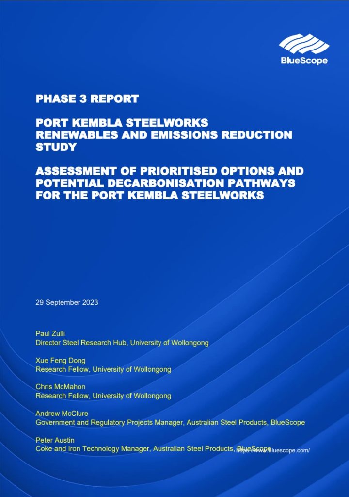 Bluescope Steel - Port Kembla Steelworks Renewables & Emissions Reduction Study - Phase 3 Report - Cover