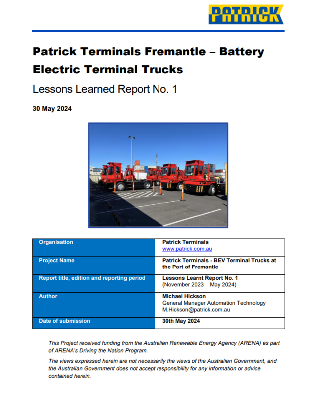 Patrick Terminals - BEV Terminal Trucks at Fremantle Port - Lessons ...